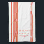 French Style Stripe Personalized Kitchen Towels<br><div class="desc">Tangerine and White French Style Stripe Personalized Kitchen Towels. Personalize all text as you desire.  Click "customize" to resize text or change font styles.</div>
