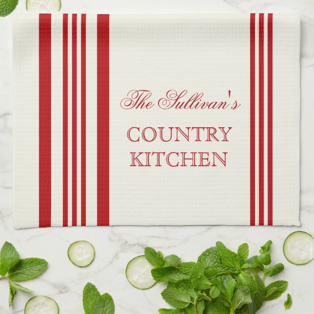 French Style Stripe Personalized Kitchen Towels (Folded)