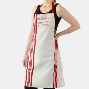 French Style Stripe - Red   Off White Name Apron