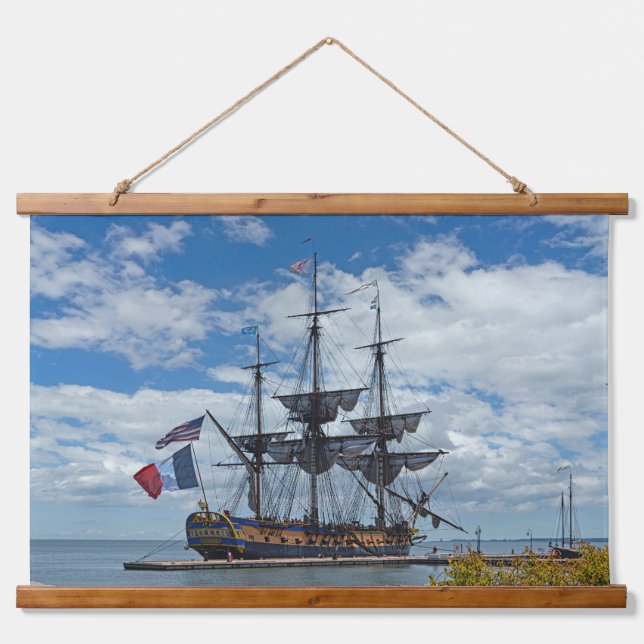 French Tall Ship Hermione at Yorktown Hanging Tapestry (Front)