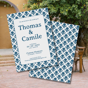 French Tapestry Blue and White Wedding Invitation