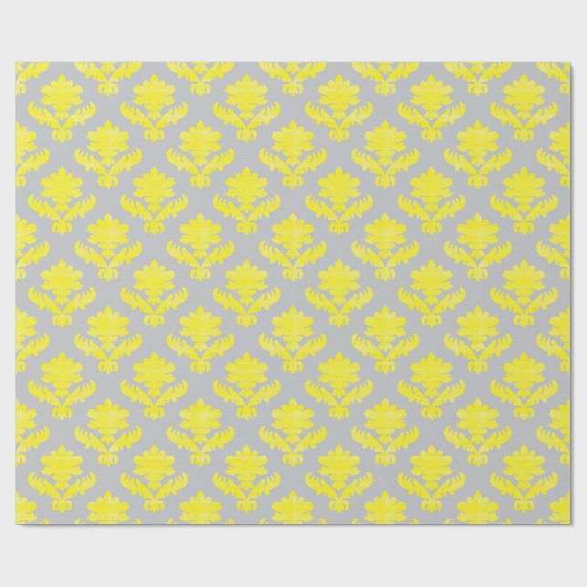 French Tapestry Bright Yellow and Grey Wrapping Paper (Flat)