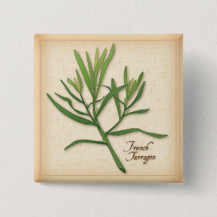 French Tarragon Herb 2 Inch Square Button