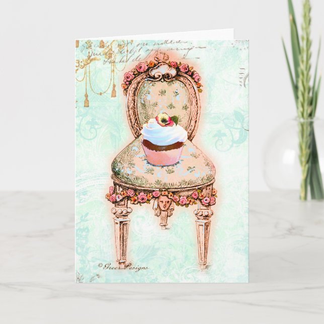 French Tea Party Cupcake Design Card (Front)