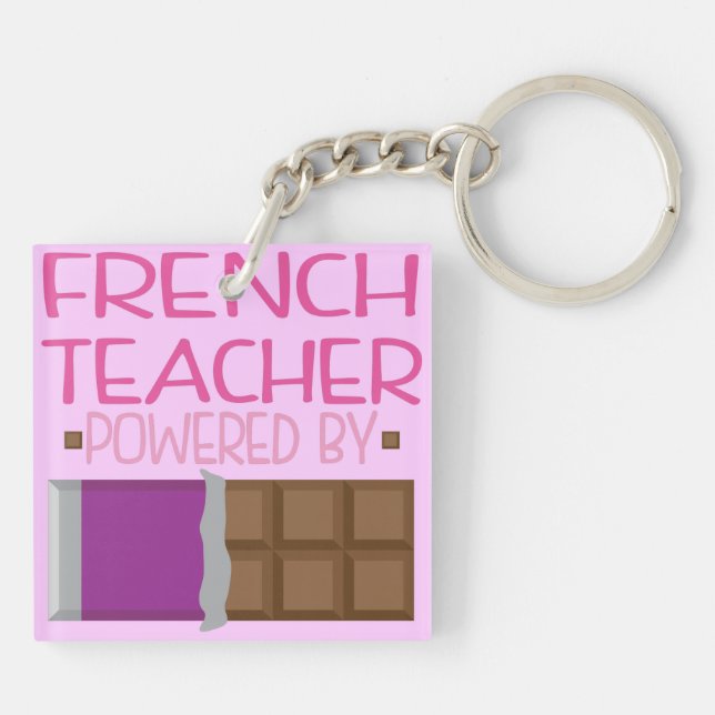 French Teacher Chocolate Gift for Her Keychain (Back)