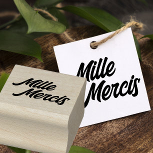 French Thank You "Mille Mercis" Calligraphy Rubber Stamp