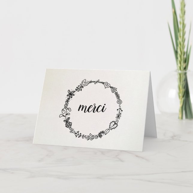 French Thank You Wreath Note Card, Merci (Front)