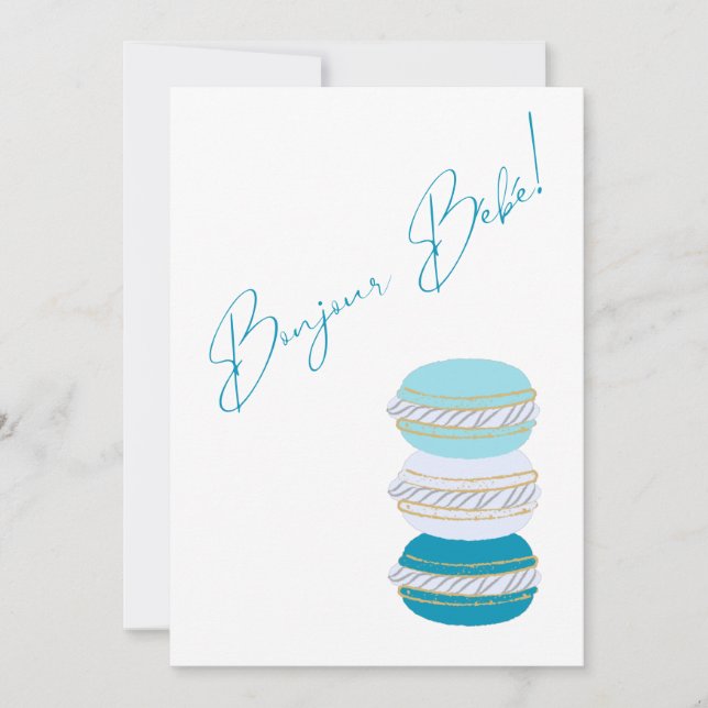 French Theme Macarons Blue Boy Baby Shower  Invitation (Front)