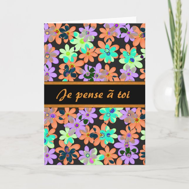 French Thinking of You Flower Card w/ Blank Inside (Front)