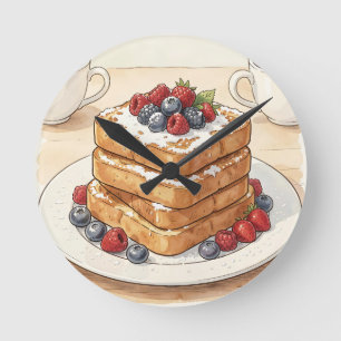 French Toast Berry Stack Breakfast Round Clock
