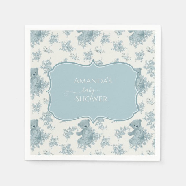 French Toile Bear and Bunny Baby Shower Napkin (Front)