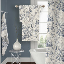 French Toile Blue Vintage Peacock Rooster n Rabbit