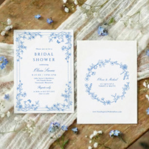 French Toile Chinoise Blue and White Bridal Shower Invitation