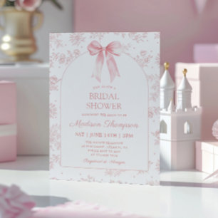 French Toile Chinoiserie Pink Bow Bridal Shower Invitation