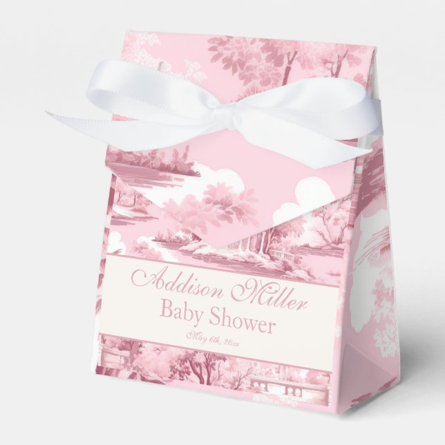 French Toile Coquette Pink Bow Bridal Shower  Favor Box (Front Side)