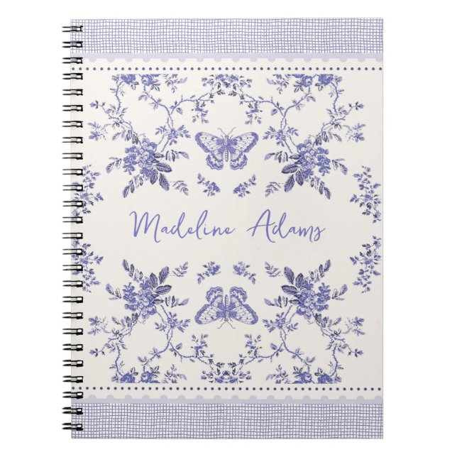 French Toile Custom Name Spiral Photo Notebook (Front)
