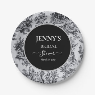 French Toile de Jouy Black and White Bridal Shower Paper Plate