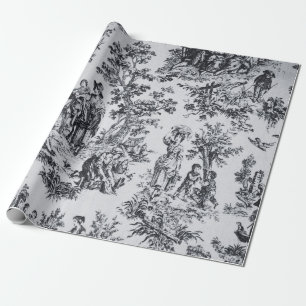 French toile de jouy black and white decoupage wrapping paper
