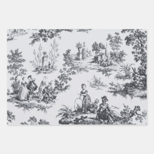 French toile de jouy black and white decoupage wrapping paper sheet