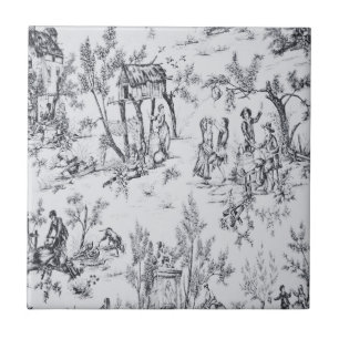 French toile de jouy black and white elegant art tile