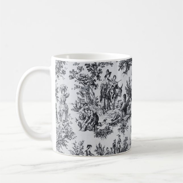 French toile de jouy black and white elegant  coffee mug (Left)