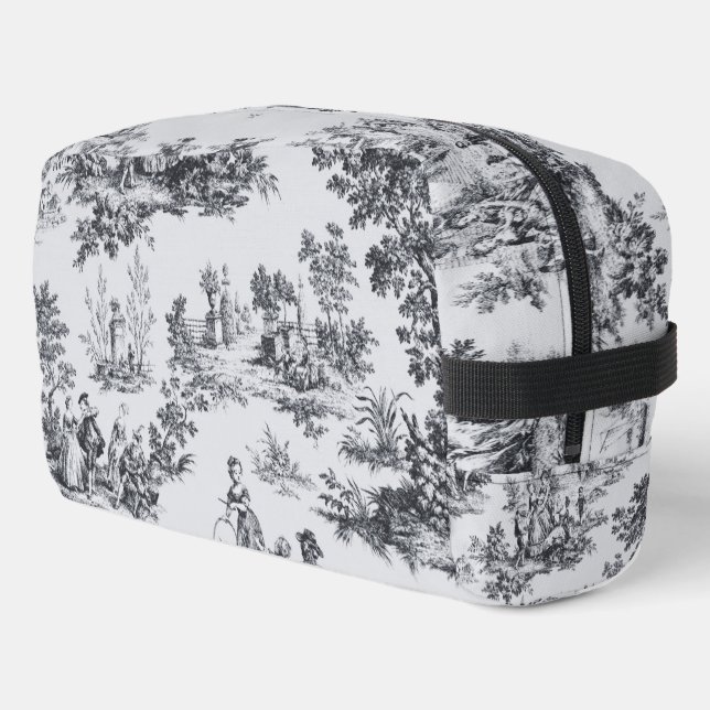 French toile de jouy black and white elegant dopp kit (Left Corner)
