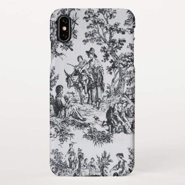 French toile de jouy black and white elegant iPhone case (Back)
