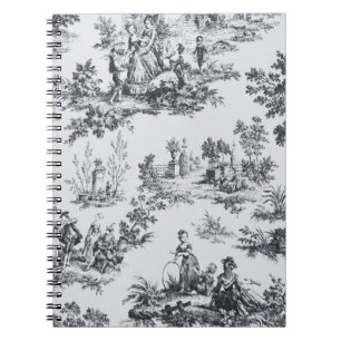 French toile de jouy black and white elegant notebook