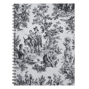French toile de jouy black and white elegant notebook