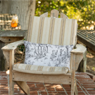 French toile de jouy black and white elegant patio lumbar pillow