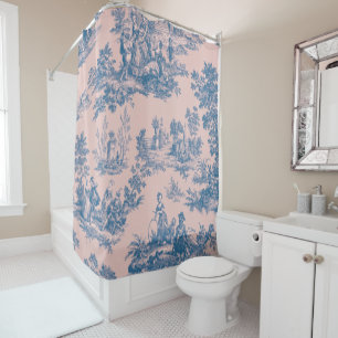 French toile de jouy blue and pink elegant