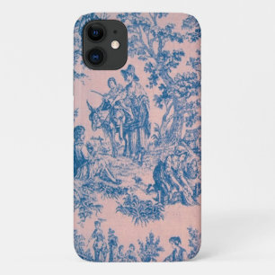 French toile de jouy blue and pink elegant iPhone 11 case