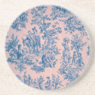 French toile de jouy blue and pink elegant coaster
