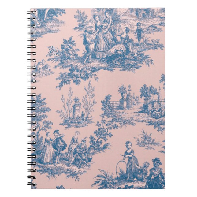 French toile de jouy blue and pink elegant notebook (Front)