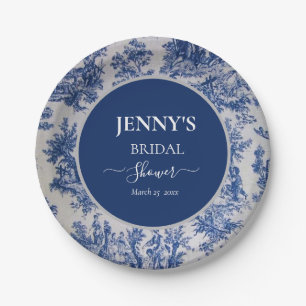 French Toile de Jouy Blue and White Bridal Shower Paper Plate