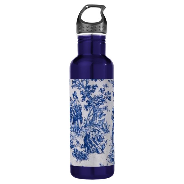 French toile de jouy blue and white elegant 710 ml water bottle (Front)