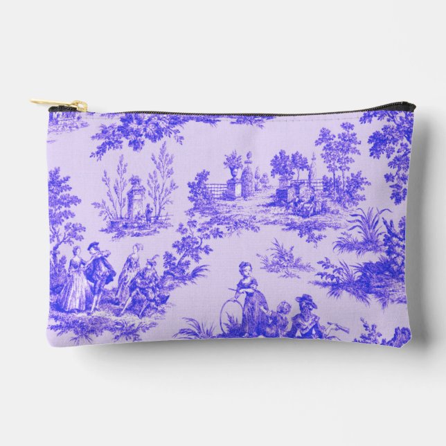 French toile de jouy blue and white elegant accessory pouch (Front)