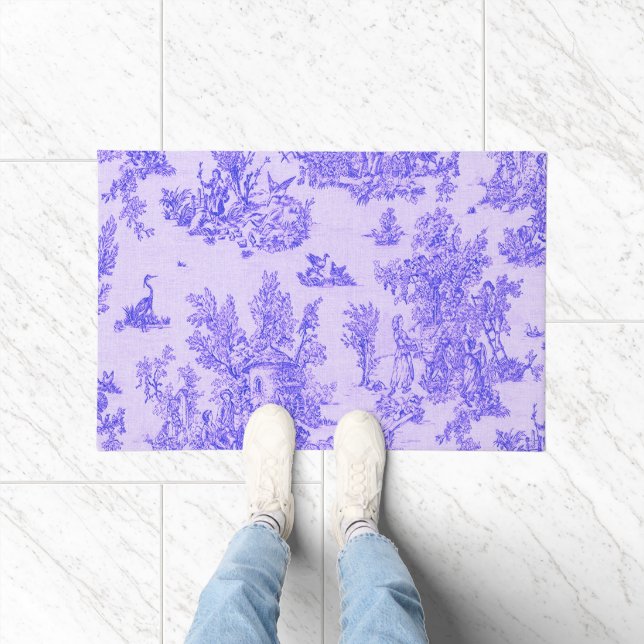 French toile de jouy blue and white elegant doormat (Indoor)