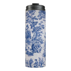 French toile de jouy blue and white elegant thermal tumbler