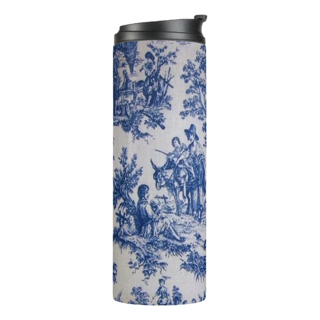 French toile de jouy blue and white elegant thermal tumbler (Rotated Left)