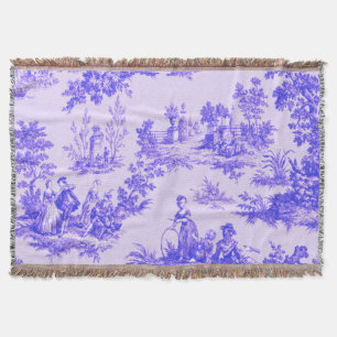 French toile de jouy blue and white elegant throw blanket