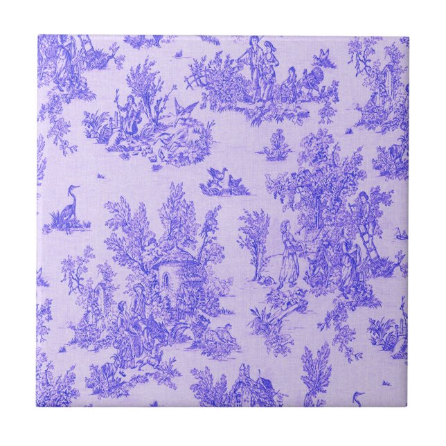 French toile de jouy blue and white elegant tile (Front)