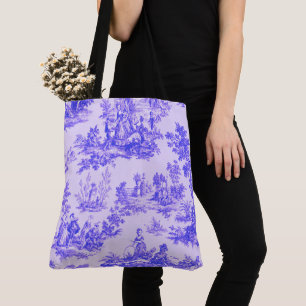French toile de jouy blue and white elegant tote bag