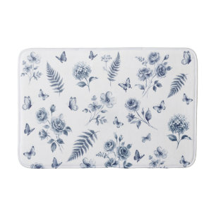 French Toile de jouy blue pattern Chinoseirie Bath Mat