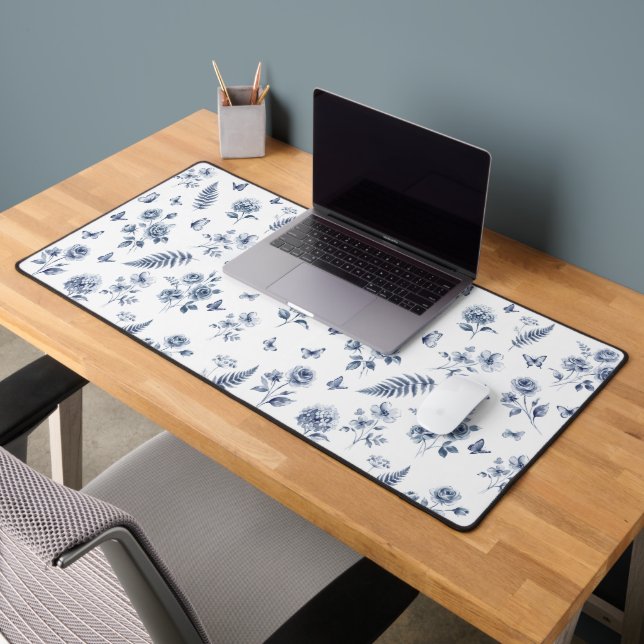 French Toile de jouy blue pattern Chinoseirie Desk Mat (Office 2)
