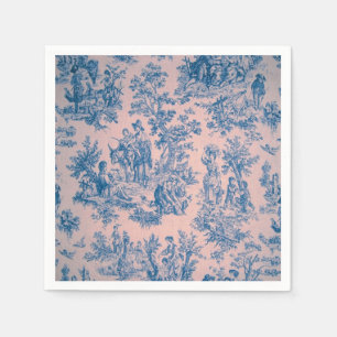 French toile de jouy blue pink elegant decoupage napkin