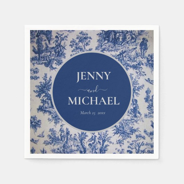 French Toile de Jouy Blue White Elegant Wedding  Napkin (Front)