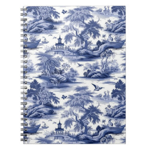 French Toile de Jouy, Blue Willow Pattern Notebook