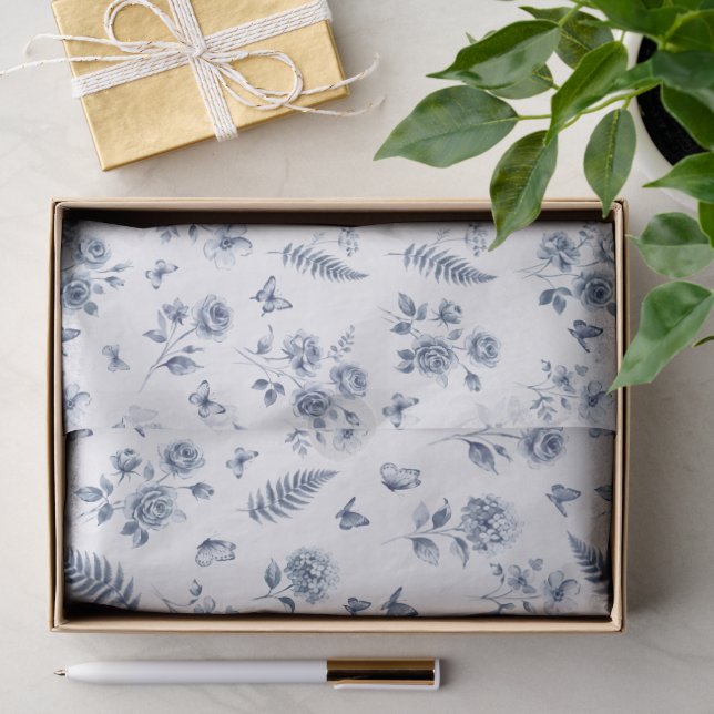French Toile de jouy Chinoseirie Blue Pattern Tissue Paper (Gift)