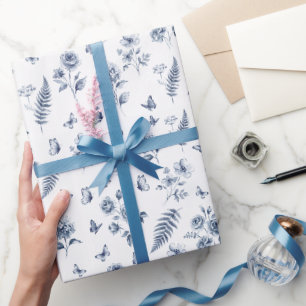 French Toile de jouy Chinoseirie Blue Pattern Wrapping Paper